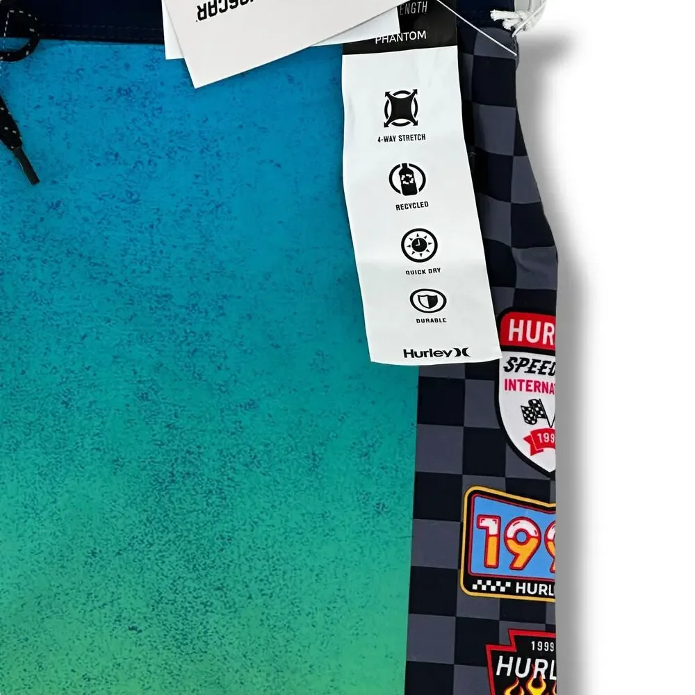 Hurley Eco Phantom NASCAR Racetrack Boardshorts Swim Trunks Sz 32 18